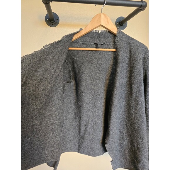 Eileen Fisher gray open front fringed 100% Wool cardigan Women's size extra smal - Picture 5 of 8